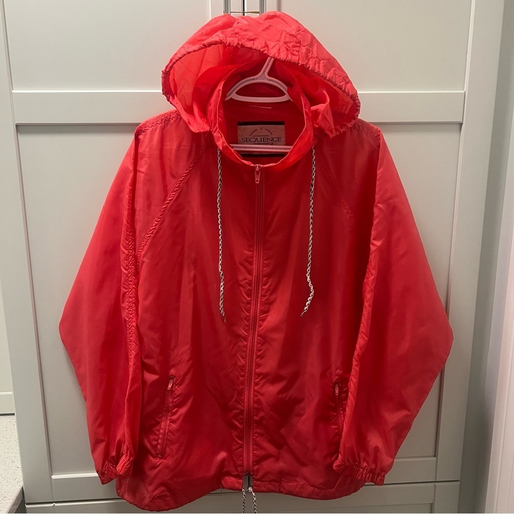 Vintage SEQUENCE Pink Hidden Hood Windbreaker Jacket Women's Size L/XL